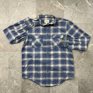Cabelas Flannel Shirt Mens Medium Button Down Plaid Long Sleeve Workwear Blue